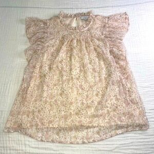 Maison d’Amelie Short Sleeve Floral Boho Blouse Top Ruffles Size Medium Preppy